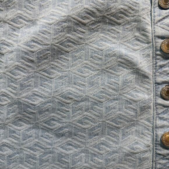 Guess Cube Pattern Denim Mini Skirt Light Blue Button Front Sustainable 30 - Picture 5 of 14